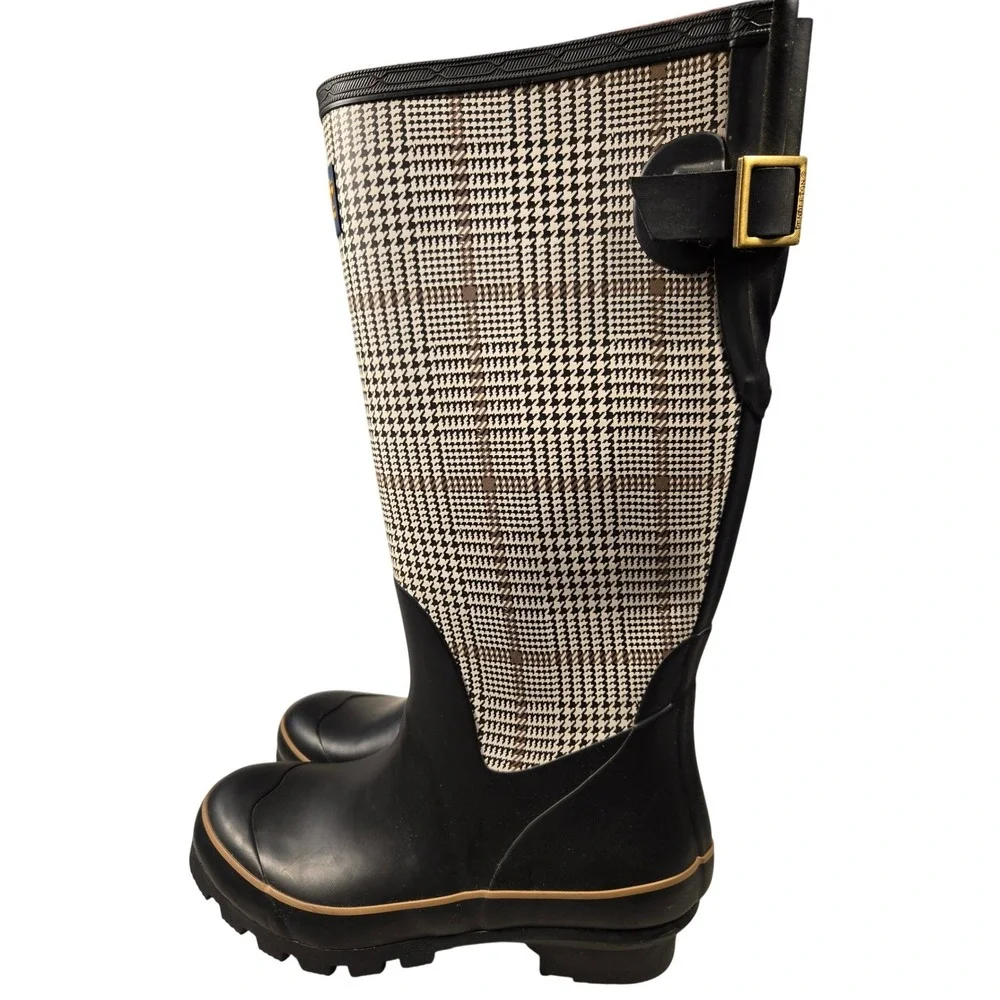 Pendleton Women Black Glen Plaid Tall Rubber Rain Boots Waterproof Lug Sole 8